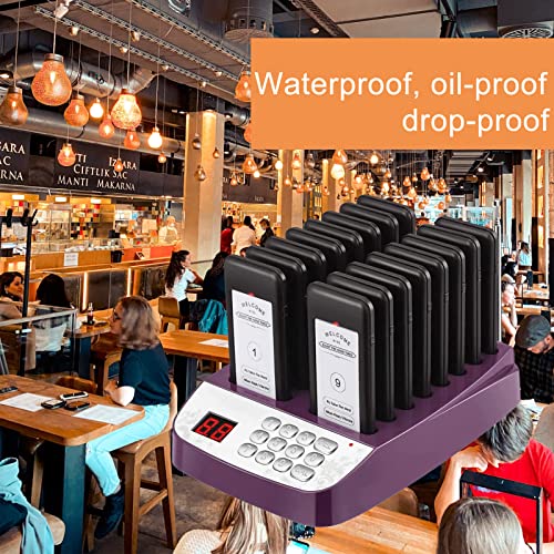 Pager Restaurant System 16 Buzzers Vibration Flashing Wireless Calling Guest Social Distancing for Restaurant Food Truck Hospital Clinic Church(Purple)