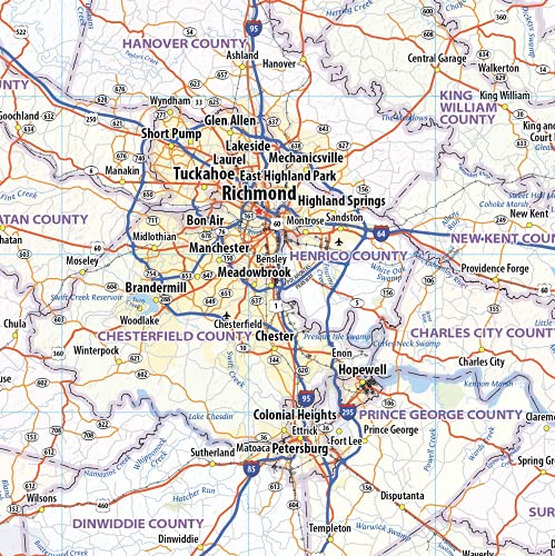 Virginia Laminated Wall Map (60” Wide by 28” high)