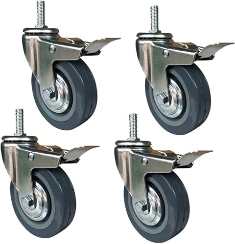 Polyurethane Swivel Caster Wheels with Brakes, 270 kg Load Capacity,