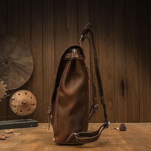 AODFDSJH Business Fashion Brown Cowhide Backpack Travel Computer Bag Outdoor Portable Daily Commute