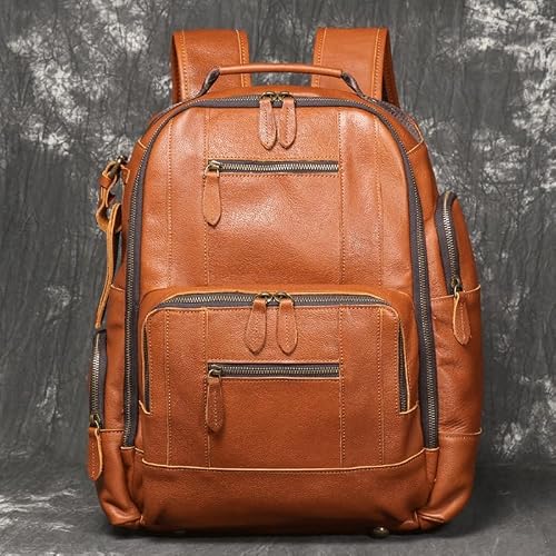 YMGSCC Retro Men's Business Travel Backpack with Handlebar Suitcase Top Layer of Cowhide