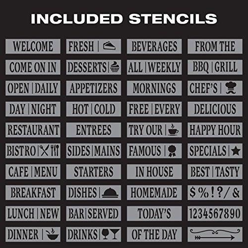 Excello Global Products Large Double-Sided 40x23 Heavy-Duty A-Frame Sidewalk Chalkboard Standing Sign, Includes 10 Chalk Markers, 40 Piece Stencil Set, Chalk and Eraser (Whitewash Grey)