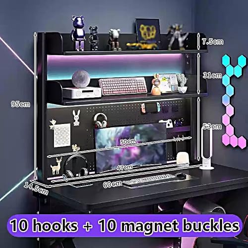 ZBJDX Metal Computer Desktop Shelving, Clamp on Gaming Desk Accessories with Pegboard and Shelf, for Office Dorm Home,Small