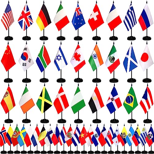 TSMD 50 Countries International World Desk Flags Set Small Mini Office Table Stick Flag with Stand Base,5x8 Inch