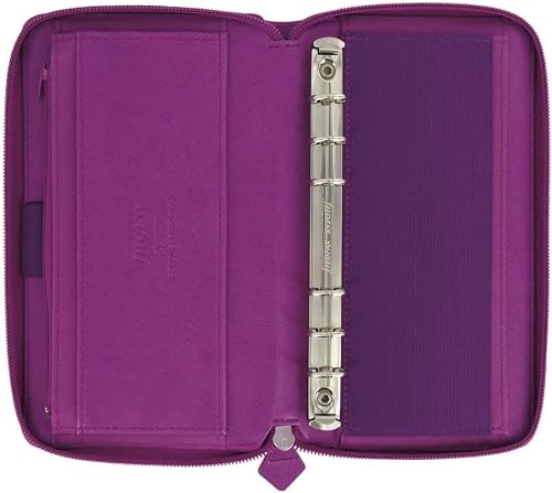 Filofax Saffiano Zip Organizer, Personal Compact Size, Rasperry - Cross-Grain, Leather-Look, Six Rings, Two-Weeks-to-View Insert, English (C022535)