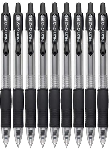 Advantage Gifts G2 Retractable Premium Gel Ink Roller Ball Pens Ultra Fine Point (.38mm) Black Ink 9 pack; Refillable & Premium Comfort Grip