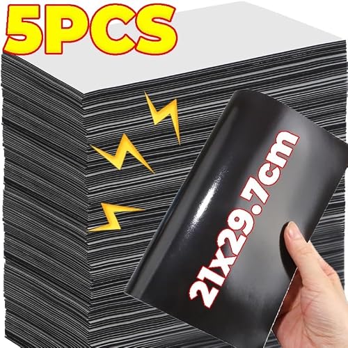 Self-Adhesive Black Magnetic Sheet, Writable Refrigerator Mat For Photo Display DIY Office(Without Adhesive,5PCS)