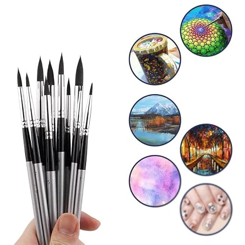 UOHLCX HBJWOV 10 Black Nylon Oil Paintbrushes Round Soft Hair Gouache Acrylic Paintbrush Oil Paintbrush