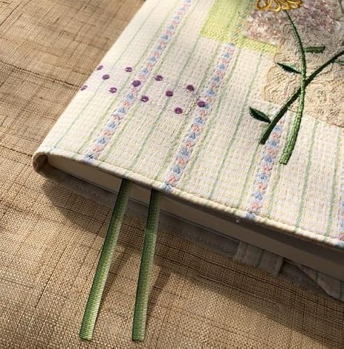 A5 Book Cover Adjustable Cotton Sleeve with Patchwork Embroidery Journal Jacket Cottagecore Planner Case(A5 Blank)