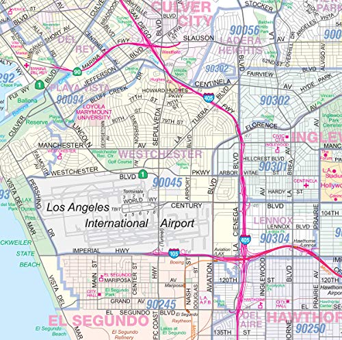 Metro Maps Los Angeles-Orange County-Riverside Detailed Region Wall Map (67"x44") w/Zip Codes (Laminated)