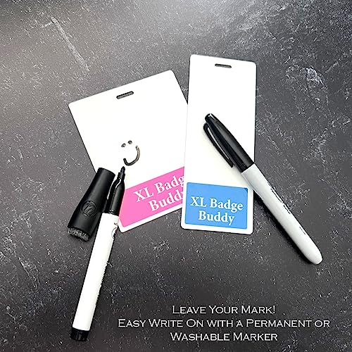 Bulk 20 Pack - Hablo Español Badge Buddy - Vertical Bilingual ID Backer for Spanish Speaking Staff - Heavy Duty Double Sided XL Badge Identifier for Retail, Hospital & Warehouse (White)