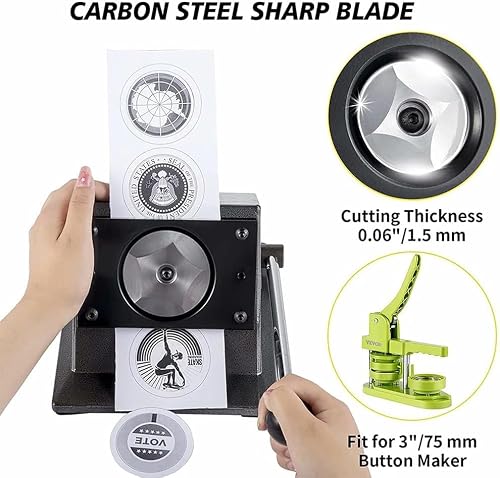 Round Badge Cutter 44mm,Manual Punch Press with,Steel Blade,Stainless Steel Blades for Paper and PVC Badges