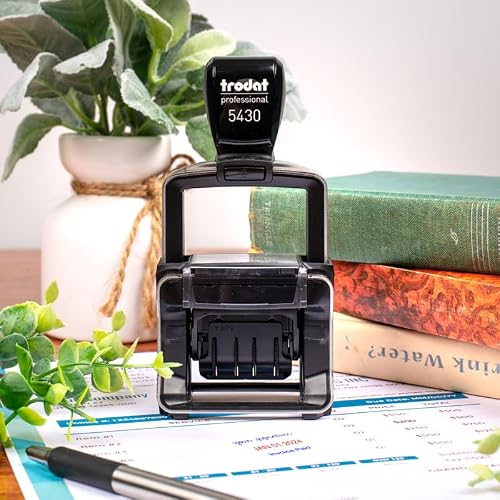 Custom Signature with Text Dater Stamp | Personalized Self-Inking Rubber Stamp with 10-Year Date Range | Blue and Red Ink Color | Professional Office Stamps