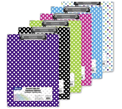 24 Pack, Standard Size Confetti Polka Dot Paperboard Clipboard w/Low Profile Clip