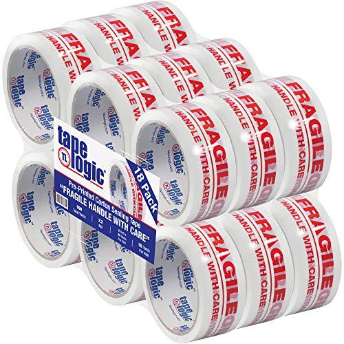 Aviditi Tape Logic 2 Inch x 55 Yard 2.2 Mil Red/White, Heavy Duty Packing Tape,"Fragile Handle with Care" 18 Pack, Perfect for Packing, Shipping, Moving, Home and Office (T901P0218PK)