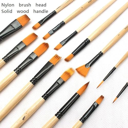 BXFIRS Nylon Hair Gouache Art Brush Set 14 Combination Acrylic Paintbrush Sets(D)