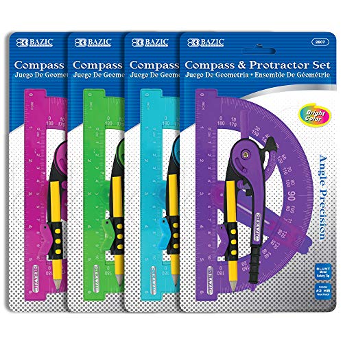 BAZIC PRODUCTS Scale-Arm Compass with #2 Pencil & 6 in Protractor, 144-Case