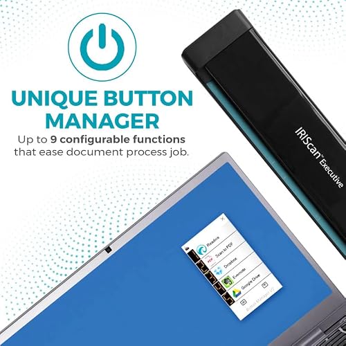 IRIScan Executive 4 Pro Black Portable Duplex Scanner, 8 PPM USB Document and Receipt Scanner for Windows, Readiris PDF Included