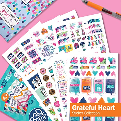 Bulk Grateful Heart Planner Stickers, Case of 50 Sticker Sets, 330 Stickers/Set, Hand-Illustrated for Gratitude Journals & Bullet Journaling, Designs Include Happy Hearts, Travel, Beach, Good Times