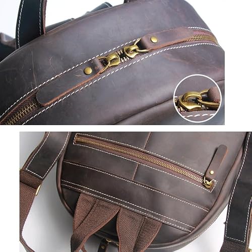 YMGSCC Men's Retro Dark Brown Travel Backpack Made of Genuine Leather for Carrying A Computer