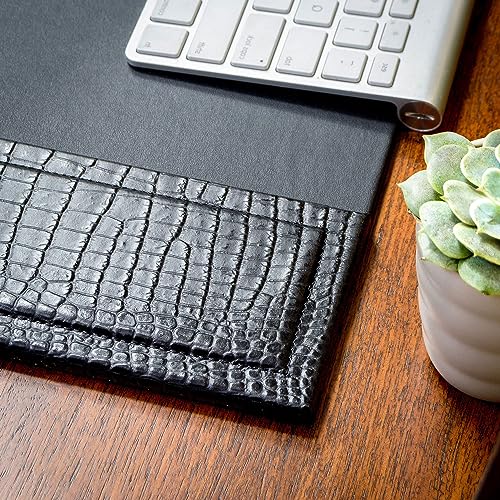Dacasso Black Crocodile Embossed Leather Side-Rail Desk Pad/Desk Protector, 34"" x 20""" (PR-2201)