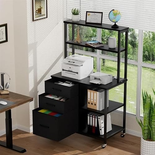 File Cabinet with 3 Drawers and Shelves 29.5" d X 15.7" w 24.6" h Black Metal Finish