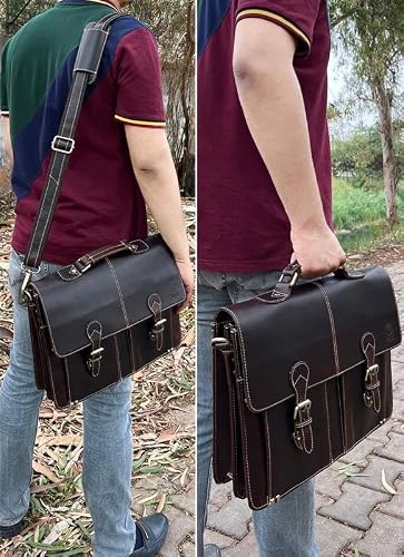 Leather Messenger Bag for Men, 16 Inch Laptop Briefcase, Vintage Satchel