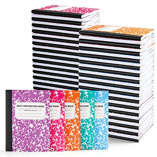 feela 70 Pack Mini Composition Notebook Bulk, Cute Pocket Composition Note Pad, Small Journal Notebooks for Students College School Supplies, 4.5" X 3.25", Narrow Ruled, 5 Pastel Marble Covers