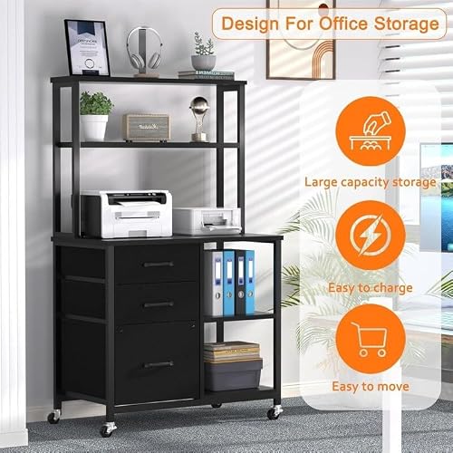 File Cabinet with 3 Drawers and Shelves 29.5" d X 15.7" w 24.6" h Black Metal Finish