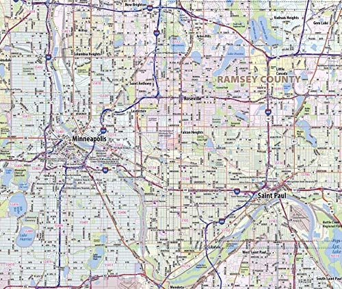 Topographics Twin Cities Metro Area Laminated Street Wall Map (52' x 42' Full Color)