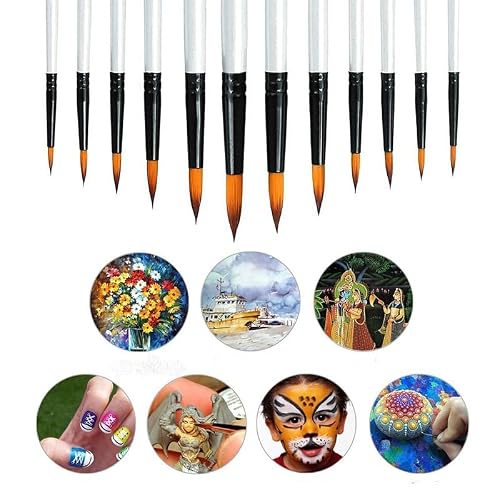 UOHLCX HBJWOV 12pcs Paint Brushes for Acrylic Painting Set Nylon Round Paint Brushes for Watercolor Oil Acrylic Painting