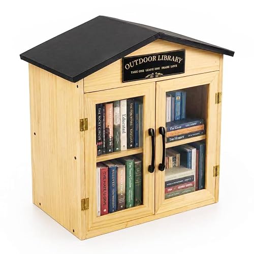 Outdoor Little Library Box, Metal Roof & Solid Pine Wood Construction