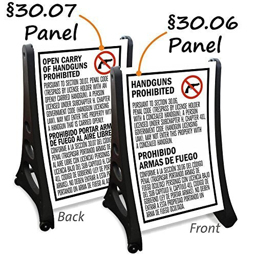 SmartSign "Open Carry of Handguns Prohibited, Texas 30.06 and 30.07" BigBoss A-Frame Portable Sidewalk Sign Kit | 42" x 29" Bundle (2 Sign Panels +1 Frame), Made in USA