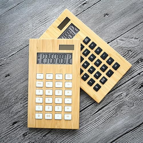 Solar Calculator 12-Digit Display Large Screen and Wood Student Financial Desktop Office Learning Computer
