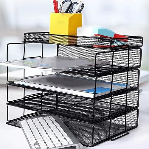 File Rack Office Storage File Stacking Tray Three-Layer Column Data Frame Iron Mesh Rack Letter Trays
