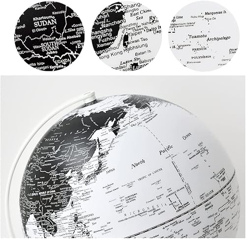 globe, Version Black and White 3D Stereo with Wood Stand Lighted Led