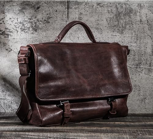 KANDUO Computer Messenger bag Genuine Leather Shoulder Bag 13.3 Inch Laptop for Travel Work