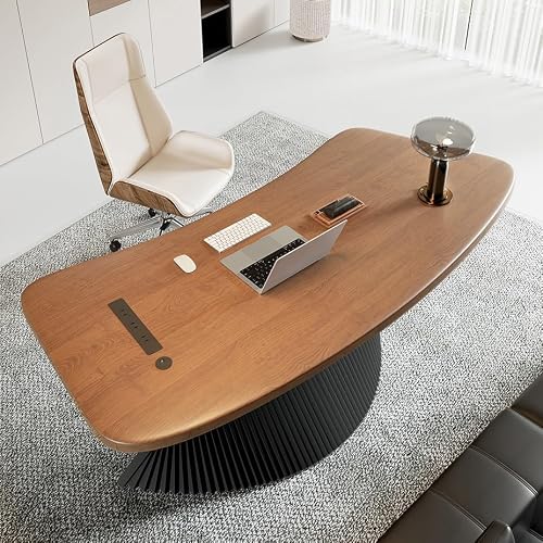 LINKIO Home Office Desks Single Boss Office Workbench, Curved Simple Business Solid Wood Study Table, Black Table Legs Modern Furniture Computer Table Desk(220x80x75cm)