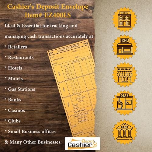 500 Cashier Depot - Cashier's Deposit Report Envelope, 4 1/2" x 10 3/8", Sturdy 24lb. Brown Kraft, Peel & Seal, Cash Envelopes For Hotels, Restaurants, Gas Stations & Retailers, 500 Count