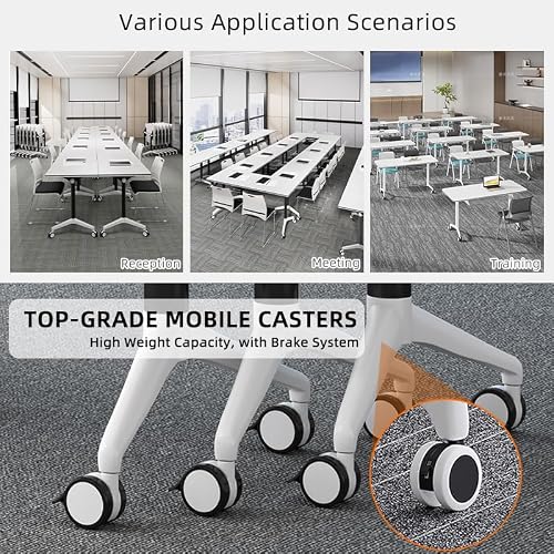 XXINGEM Folding Conference Tables with Flip-Top Design for Dynamic Meetings, Mobile Seminars, and Training Sessions in Offices, Classrooms, and Conference Rooms (Yellow, 47.2×21.6×29.5in)