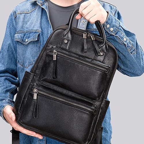 YMGSCC Men's Black Top Grain Cowhide Large Capacity Business Commuter Computer Bag
