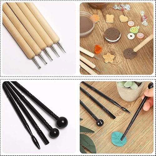 TXGJWRA 32 Pcs with Bag Ceramic Wax Clays Carving Tools Pottery Sculpting Modeling Tool Set Pottery Clay Sculpting Tools (D Light Grey)