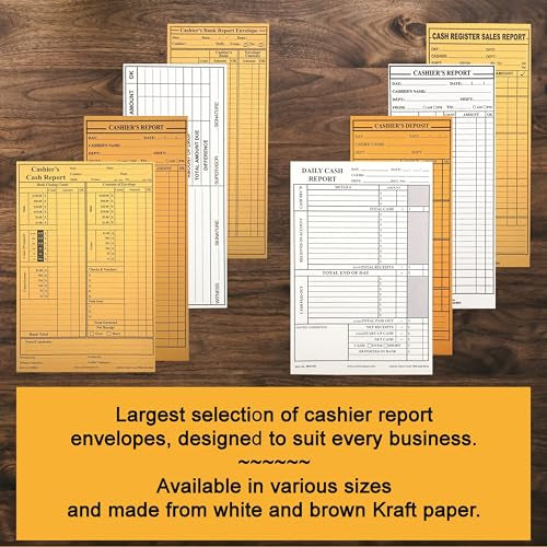 500 Cashier Depot - Cashier's Deposit Report Envelope, 4 1/2" x 10 3/8", Sturdy 24lb. Brown Kraft, Peel & Seal, Cash Envelopes For Hotels, Restaurants, Gas Stations & Retailers, 500 Count