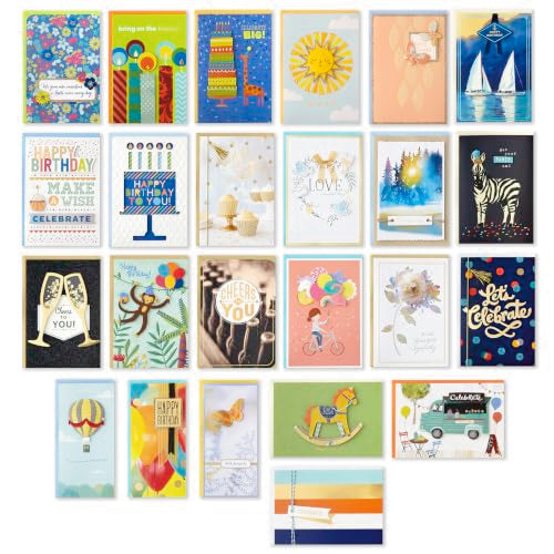 Hallmark All Occasion Cards, Assorted 24-Pack with Organizer (Herringbone)