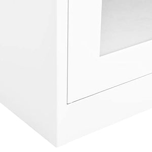 KTHLBRH Office Cabinet | Employee Locker Cabinet | Freestanding Metal File Cabinet | White Steel & Tempered Glass | 35.4"x15.7"x70.9