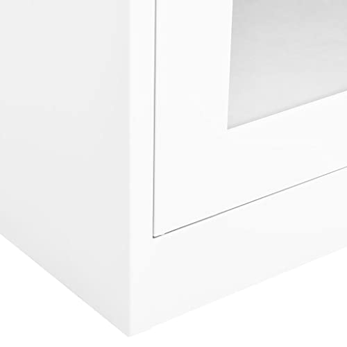 KTHLBRH Office Cabinet | Employee Locker Cabinet | Freestanding Metal File Cabinet | White Steel & Tempered Glass | 35.4"x15.7"x70.9