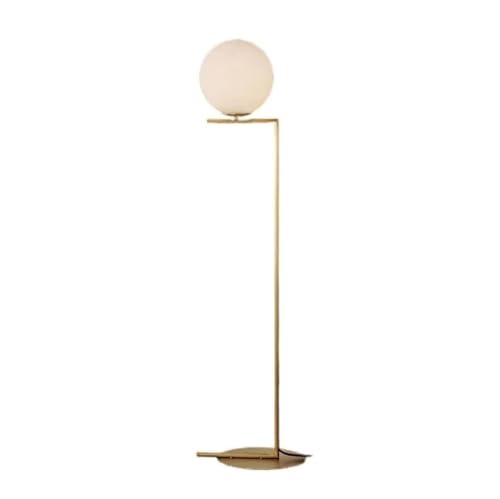 MAXEZE Dimmable Brass Floor Lamp with Glass Ball Lampshade - Tall Pole Overhangs Standing Light for Living Room Bedroom
