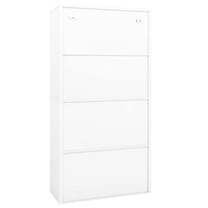 vidaXL White Steel and Tempered Glass Scandinavian Style Office Cabinet with Adjustable Shelves and Lock - 35.4"x15.7"x70.9