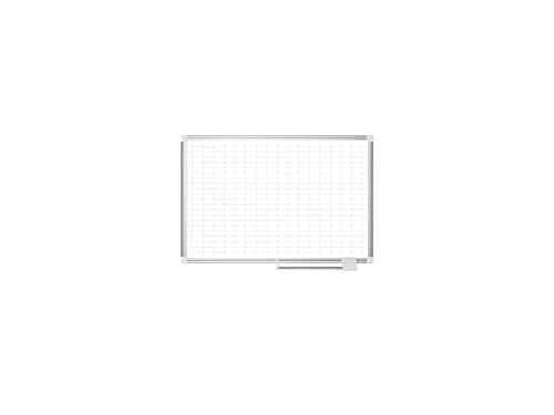 MasterVision Planning Board Porcelain Dry Erase Magnetic 1" x 2" Grid, 36" x 48", Whiteboard with Aluminum Frame
