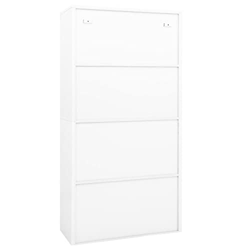 KTHLBRH Office Cabinet | Employee Locker Cabinet | Freestanding Metal File Cabinet | White Steel & Tempered Glass | 35.4"x15.7"x70.9
